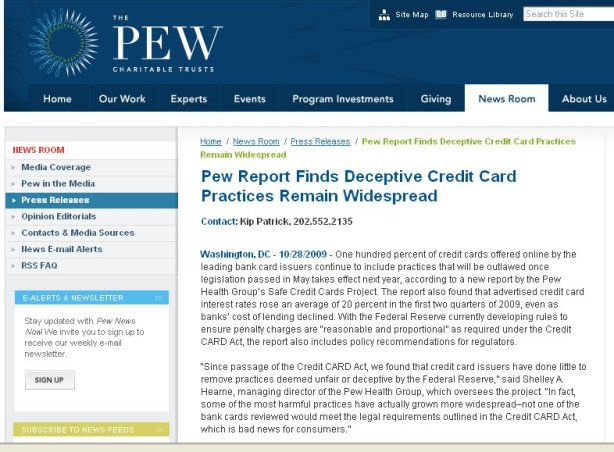 Pew Poll 10/28/ 09 Finds Deceptive Credit Card Rate Hikes